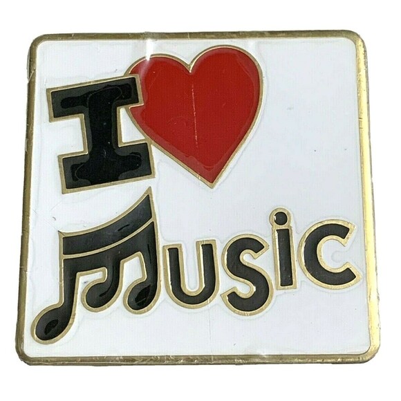 Gift Creations Magnet Cloisonne I Love Music Gold Tone Vintage Metal Fridge 1984 - Picture 1 of 3